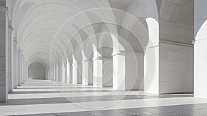White Columns Archway Long Corridor Sunlight Shadows