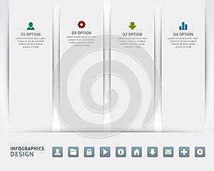 White columns rectangle geometric business steps option menu icons set realistic template vector