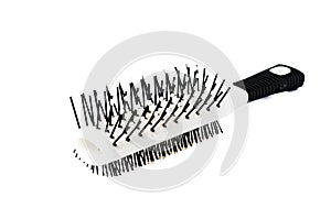 White comb with black handle isolated on white background, copy space