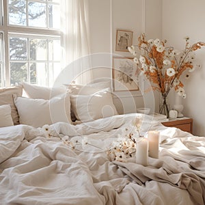 White Comforter Bed With Pillows