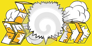 White Comic book speech bubble with yellow Comics abstract arrow Symbols.