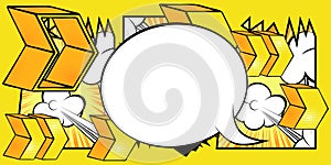 White Comic book speech bubble with yellow Comics abstract arrow Symbols.