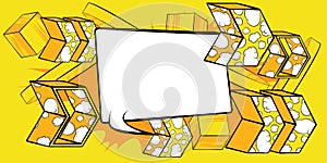 White Comic book speech bubble with yellow Comics abstract arrow Symbols.