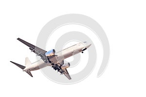 White commercial passenger airplane isolated on white background