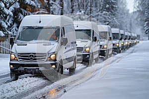 White Commercial Vans on a Winter Day: An Effective Service Firm Concept