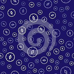 White Compass icon isolated seamless pattern on blue background. Windrose navigation symbol. Wind rose sign. Vector