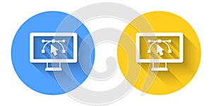 White Computer display with vector design program icon isolated on isolated with long shadow background. Photo editor