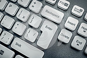 White computer keyboard close up.