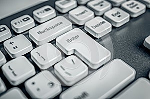 White computer keyboard close up.