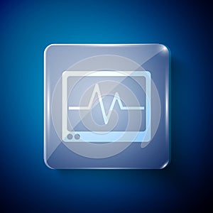 White Computer monitor with cardiogram icon isolated on blue background. Monitoring icon. ECG monitor with heart beat