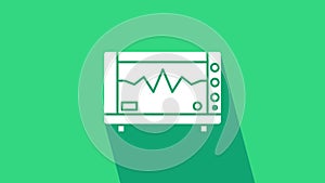 White Computer monitor with cardiogram icon isolated on green background. Monitoring icon. ECG monitor with heart beat