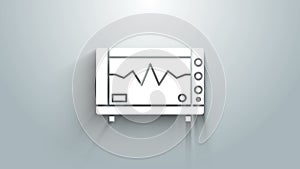 White Computer monitor with cardiogram icon isolated on grey background. Monitoring icon. ECG monitor with heart beat