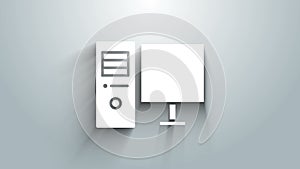 White Computer monitor icon isolated on grey background. PC component sign. 4K Video motion graphic animation