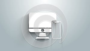 White Computer monitor and mobile phone icon isolated on grey background. Earnings in the Internet, marketing. 4K Video
