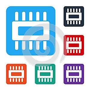 White Computer processor with microcircuits CPU icon isolated on white background. Chip or cpu with circuit board. Micro