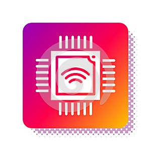 White Computer processor with microcircuits CPU icon isolated on white background. Chip or cpu with circuit board. Micro