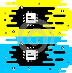 White Computer processor with microcircuits CPU icon isolated on black background. Chip or cpu with circuit board. Micro