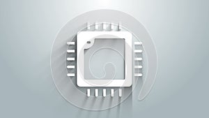 White Computer processor with microcircuits CPU icon isolated on grey background. Chip or cpu with circuit board. Micro