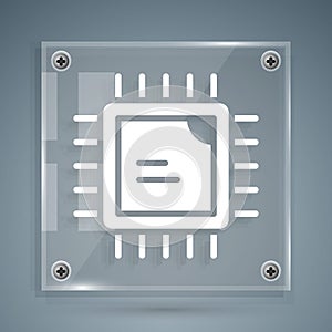 White Computer processor with microcircuits CPU icon isolated on grey background. Chip or cpu with circuit board. Micro
