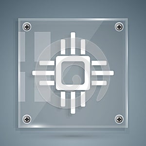 White Computer processor with microcircuits CPU icon isolated on grey background. Chip or cpu with circuit board. Micro