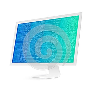 White computer screen with binary code. Binary code digital technology. Data Sorting.