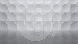 White Concave Hemisphere Metal Tiled Wall and Black Polished Porcelain Floor 3D Illustration photo