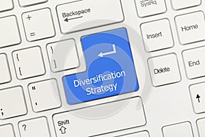 White conceptual keyboard - Diversification Strategy blue key photo
