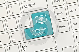 White conceptual keyboard - Telehealth Services blue key