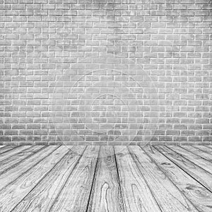 White Concrete brick walls and wood floor for text and background