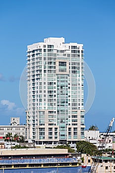 White Condo Building in Puerto Rico on Blue Sky