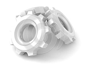 White connected work cogwheel gears on white background