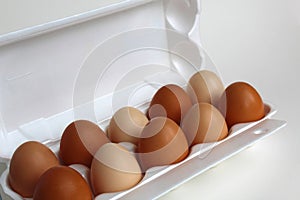 white container with ten eggs for cooking