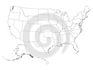 White Contour Map of Federal States of the United States of America