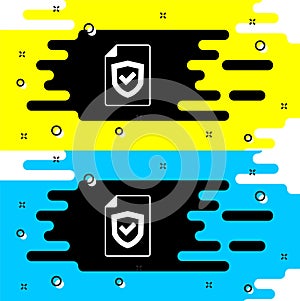 White Contract with shield icon isolated on black background. Insurance concept. Security, safety, protection, protect