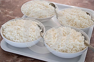 White Cooked Rice being served at a resturant photo
