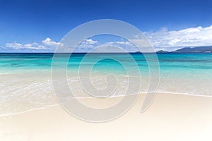 White coral beach sand and azure indian ocean.