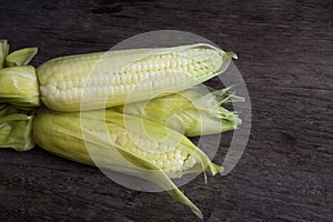 White corn or sticky corn on wood background