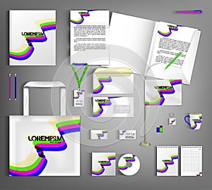 White corporate identity template design with colorful element.