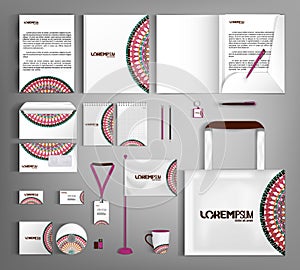 White corporate identity template with ethnic ornament.