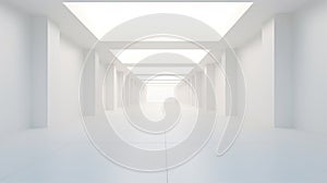 White corridor with white walls and tiled floor. 3d rendering