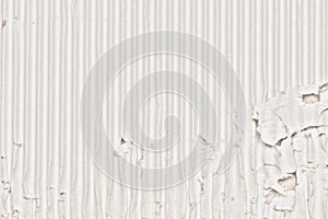 White, corrugated, torn carton, cardbox or cardboard paper background texture close up flat lay