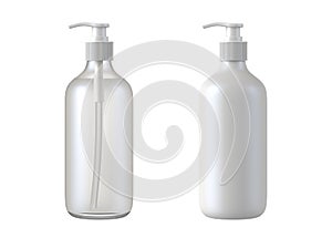 White cosmetic bottles isolated on white background