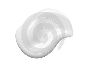 White cosmetic cream lotion swipe isolated on white background. Makeup foundation swatch smear smudge photo