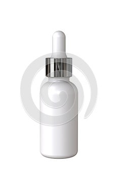 White Cosmetic, Medicinal or CBD Oil Dropper Bottle with Metallic Cap Isolated on White Background.