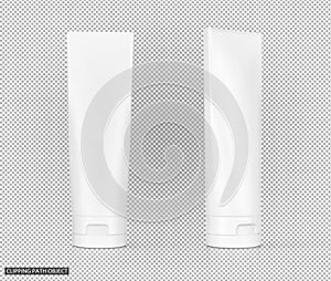 white cosmetic plastic tube on virtual transparency grid background