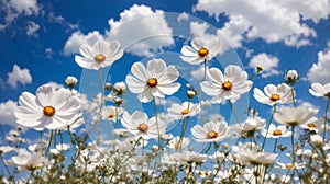 White Cosmos Flowers Blue Sky