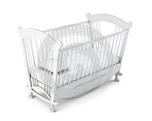 White cot bed on white background. 3d rendering
