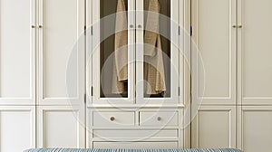 White cottage dressing room decor, interior design and country house home decor, boot room or walk-in wardrobe furniture
