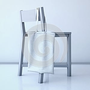 White cotton bag hanging on a chair. 3d rendering