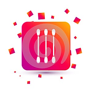 White Cotton swab for ears icon isolated on white background. Square color button. Vector